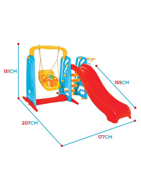 WOOPIE Plac Zabaw 3w1 Zjeżdżalnia 155 cm Huśtawka Koszykówka
