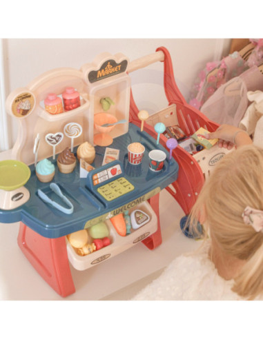 WOOPIE Sklep Supermarket Wózek na Zakupy Lody Słodycze + 40 Akc.