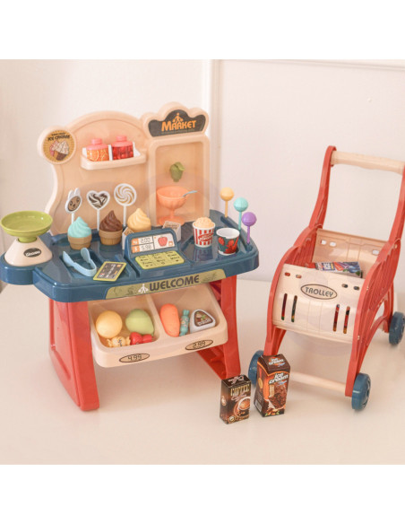 WOOPIE Sklep Supermarket Wózek na Zakupy Lody Słodycze + 40 Akc.