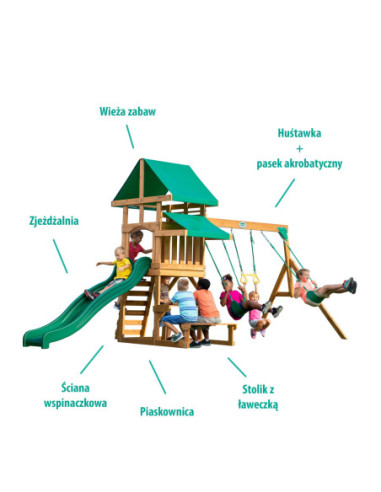 Drewniany plac zabaw Step 2 Belmont 6w1 zjeżdżalnia piaskownica Backyard Discovery
