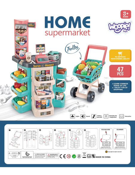 WOOPIE Sklep Supermarket i Wózek Koszyk Sklepowy Kasa Waga Skaner 47 akc