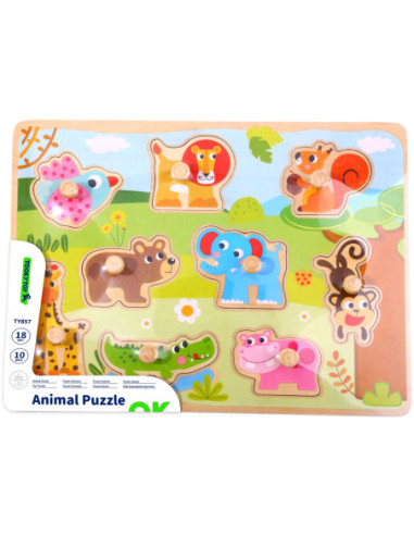 TOOKY TOY Drewniane Puzzle Zwierzęta z Pinezkami Do Dopasowania
