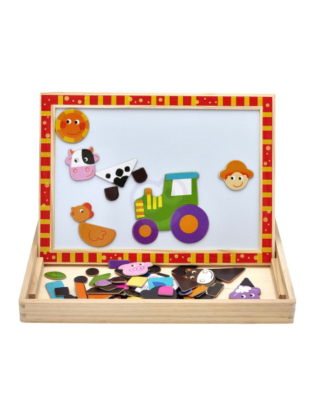 TOOKY TOY Drewniana Tablica Dwustronna Puzzle Układanka Magnetyczna Farma