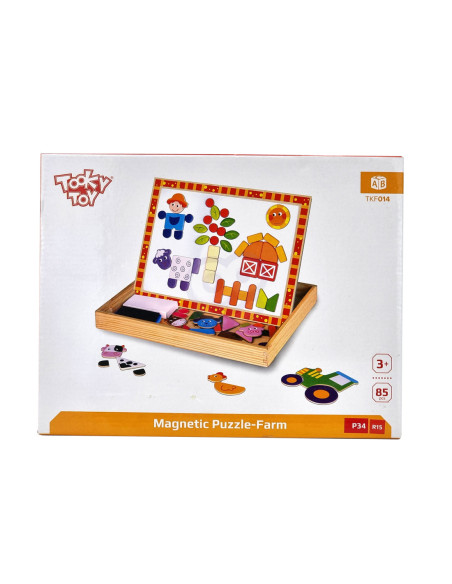 TOOKY TOY Drewniana Tablica Dwustronna Puzzle Układanka Magnetyczna Farma