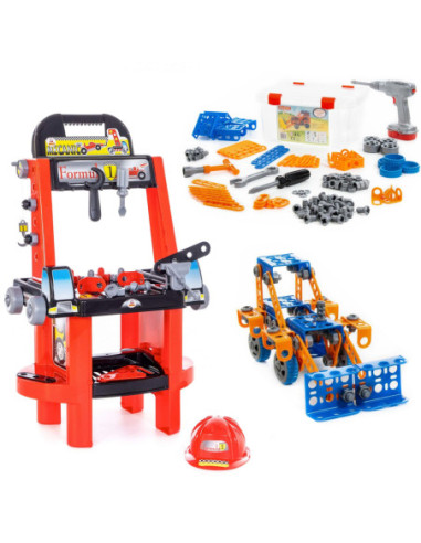 Zestaw Majsterkowicza "Super Mechanik" + Zestaw Narzędzi Klocki Konstrukcyjne "Wynalzca" Wader QT Polesie