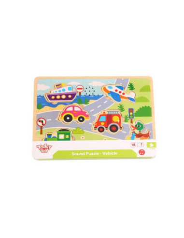 TOOKY TOY Drewniane Puzzle Dźwiękowe Układanka Pojazdy do Dopasowania