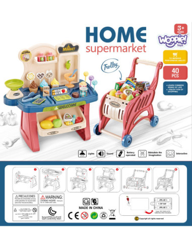 WOOPIE Sklep Supermarket Wózek na Zakupy Lody Słodycze + 40 Akc.