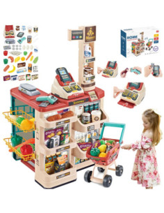 WOOPIE Supermarket z Wózkiem Sklepowym Waga Kasa Skaner + 48 Akcesoriów