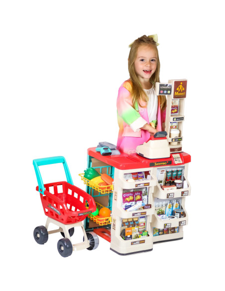 WOOPIE Supermarket z Wózkiem Sklepowym Waga Kasa Skaner + 48 Akcesoriów