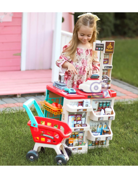 WOOPIE Supermarket z Wózkiem Sklepowym Waga Kasa Skaner + 48 Akcesoriów