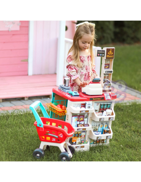 WOOPIE Supermarket z Wózkiem Sklepowym Waga Kasa Skaner + 48 Akcesoriów