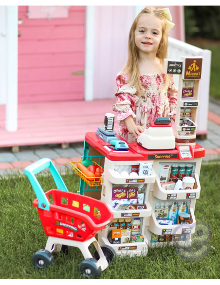 WOOPIE Supermarket z Wózkiem Sklepowym Waga Kasa Skaner + 48 Akcesoriów