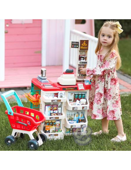 WOOPIE Supermarket z Wózkiem Sklepowym Waga Kasa Skaner + 48 Akcesoriów