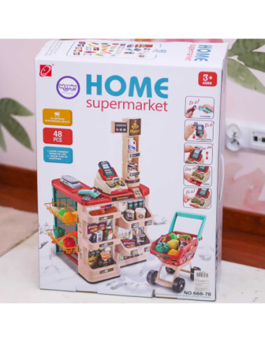 WOOPIE Supermarket z Wózkiem Sklepowym Waga Kasa Skaner + 48 Akcesoriów