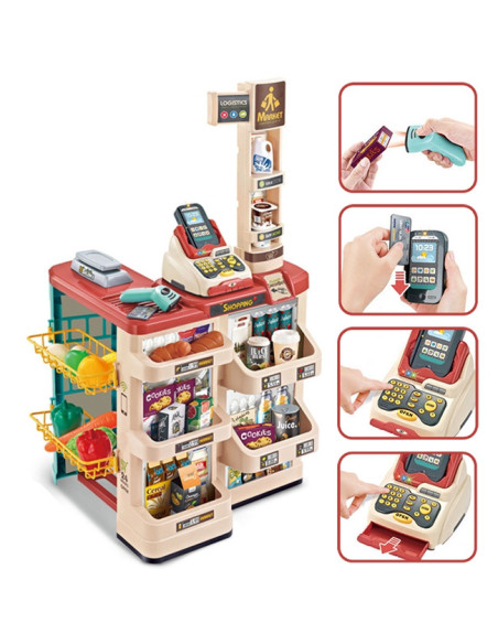 WOOPIE Supermarket z Wózkiem Sklepowym Waga Kasa Skaner + 48 Akcesoriów
