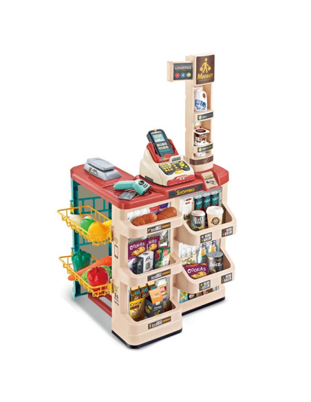 WOOPIE Supermarket z Wózkiem Sklepowym Waga Kasa Skaner + 48 Akcesoriów