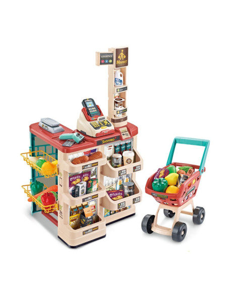 WOOPIE Supermarket z Wózkiem Sklepowym Waga Kasa Skaner + 48 Akcesoriów