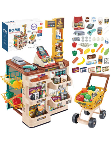 WOOPIE Supermarket z Wózkiem Waga Kasa Skaner + 48 Akcesoriów