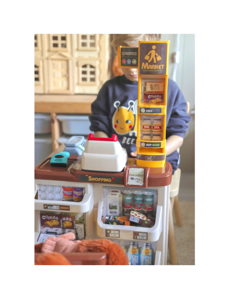 WOOPIE Supermarket z Wózkiem Waga Kasa Skaner + 48 Akcesoriów