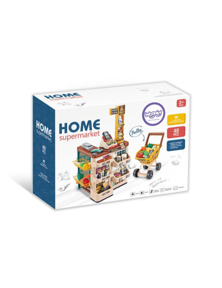 WOOPIE Supermarket z Wózkiem Waga Kasa Skaner + 48 Akcesoriów