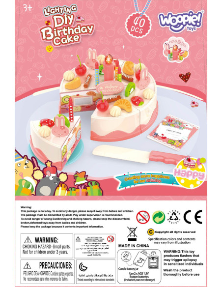 WOOPIE Tort Urodzinowy ze Świecącą Świeczką Owoce 40 el.