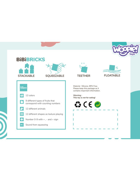 WOOPIE Klocki Sensoryczne Układanka Do Ściskania Dźwięk 12 el.