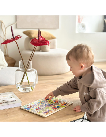 TOOKY TOY Drewniane Puzzle Transport Pojazdy z Pinezkami Do Dopasowania