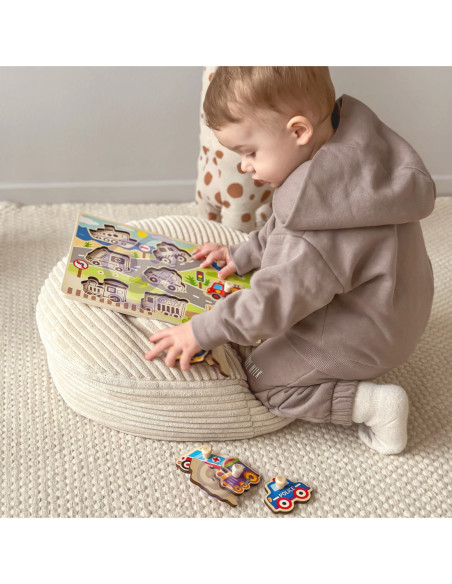 TOOKY TOY Drewniane Puzzle Transport Pojazdy z Pinezkami Do Dopasowania