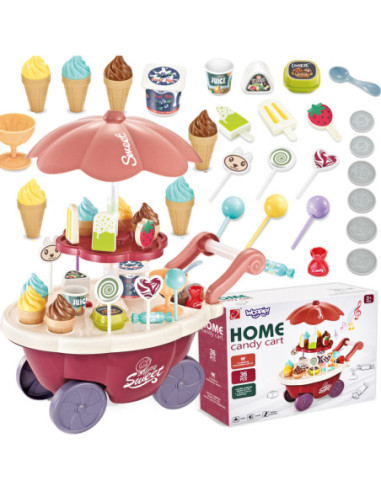 WOOPIE Sklep Wózek Stoisko z Lodami Słodyczami Dźwięk Światło + 36 Akc