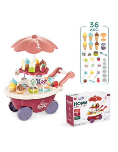 WOOPIE Sklep Wózek Stoisko z Lodami Słodyczami Dźwięk Światło + 36 Akc