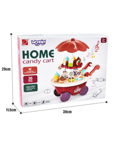 WOOPIE Sklep Wózek Stoisko z Lodami Słodyczami Dźwięk Światło + 36 Akc
