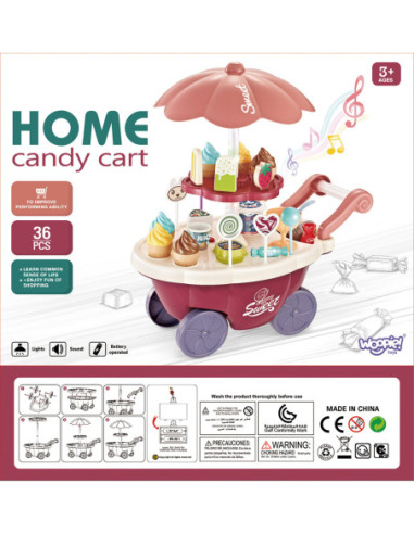 WOOPIE Sklep Wózek Stoisko z Lodami Słodyczami Dźwięk Światło + 36 Akc