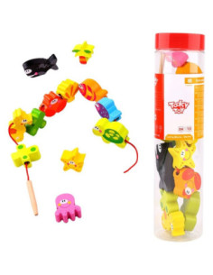 TOOKY TOY Wooden Beads Threading Blocks Sea Animals 13 pcs.