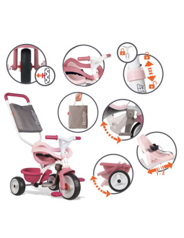 SMOBY Rowerek Trójkołowy Be Move Komfort Różowy