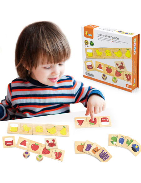 VIGA Gra Edukacyjna Drewniana Układanka Sortuj Dopasuj Kolory i Kształty 38 el.