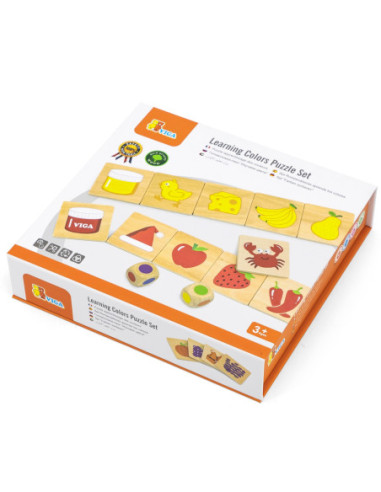 VIGA Gra Edukacyjna Drewniana Układanka Sortuj Dopasuj Kolory i Kształty 38 el.