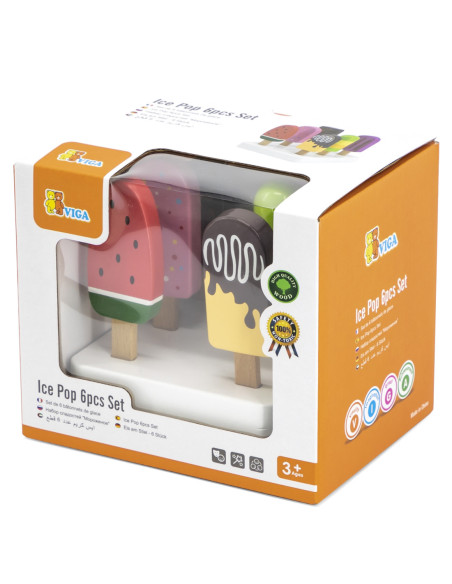 VIGA Zestaw Drewnianych Lodów na Patyku ze Stojakiem  6 szt.