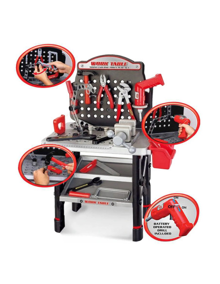 WOOPIE Duży Warsztat z Narzędziami dla Dzieci Zestaw Majsterkowicza Wiertarka Piła Młotek 50 el.
