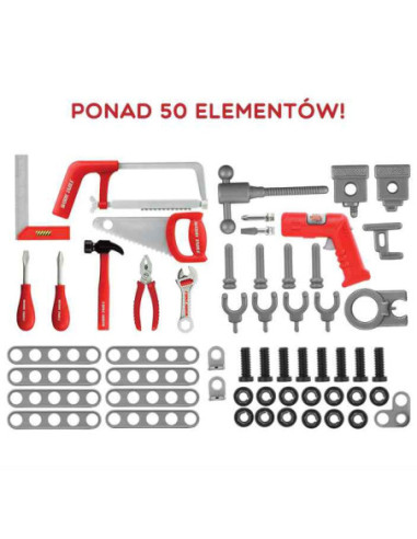 WOOPIE Duży Warsztat z Narzędziami dla Dzieci Zestaw Majsterkowicza Wiertarka Piła Młotek 50 el.