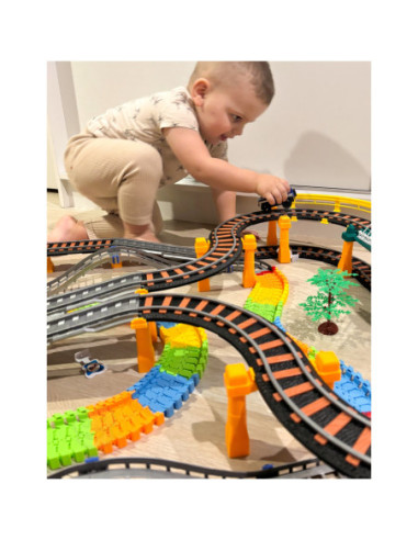 WOOPIE Kolejka Eelektryczna 2w1 Tor Wyścigowy Pociąg Wiadukt Auto XXL 192 el.