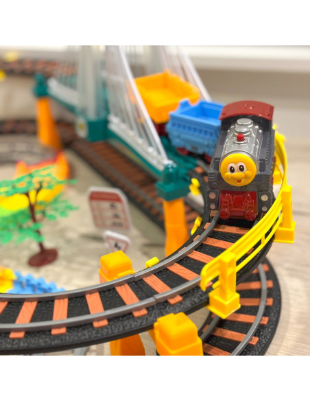 WOOPIE Kolejka Eelektryczna 2w1 Tor Wyścigowy Pociąg Wiadukt Auto XXL 192 el.