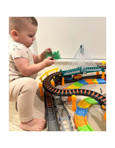 WOOPIE Kolejka Eelektryczna 2w1 Tor Wyścigowy Pociąg Wiadukt Auto XXL 192 el.