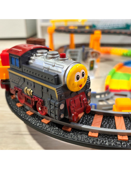 WOOPIE Kolejka Eelektryczna 2w1 Tor Wyścigowy Pociąg Wiadukt Auto XXL 192 el.