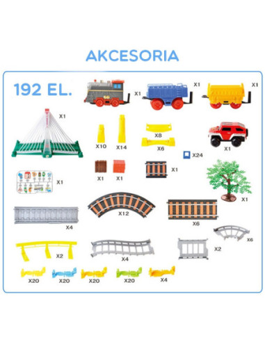 WOOPIE Kolejka Eelektryczna 2w1 Tor Wyścigowy Pociąg Wiadukt Auto XXL 192 el.