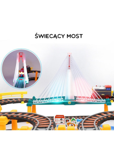 WOOPIE Kolejka Eelektryczna 2w1 Tor Wyścigowy Pociąg Wiadukt Auto XXL 192 el.