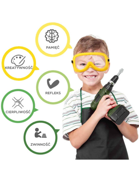 WOOPIE Duża Skrzynka z Narzędziami dla Dzieci Zestaw Majsterkowicza Wkrętarka