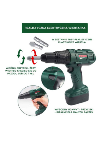 WOOPIE Duża Skrzynka z Narzędziami dla Dzieci Zestaw Majsterkowicza Wkrętarka