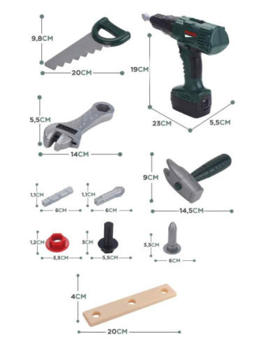 WOOPIE Duża Skrzynka z Narzędziami dla Dzieci Zestaw Majsterkowicza Wkrętarka