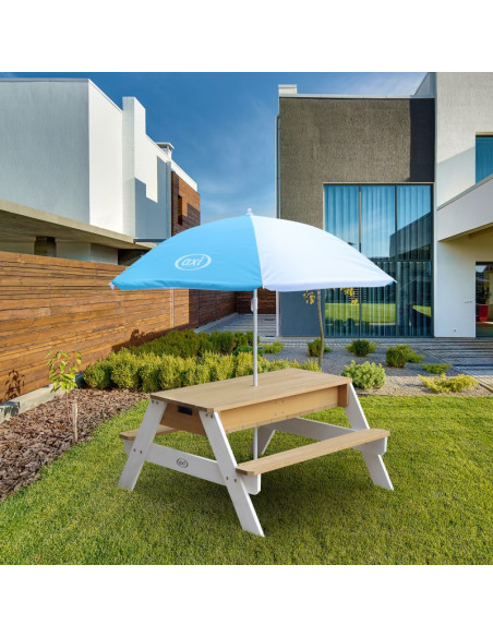 AXI Stół Piknikowy Nick z Ławką i Parasolem oraz Pojemnikami na Wodę/Piasek