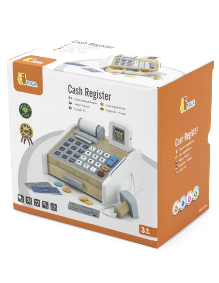 VIGA Drewniana Kasa sklepowa szaro biała